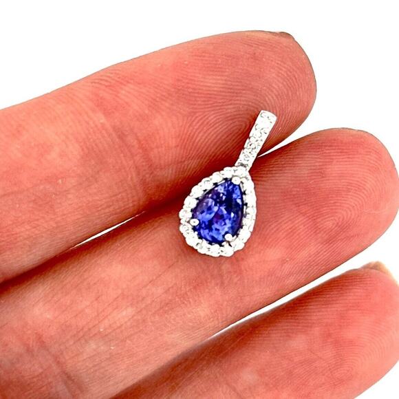 14k White Gold Diamonds And Tanzanite Pear Shape Pendant - Picture 5 of 7